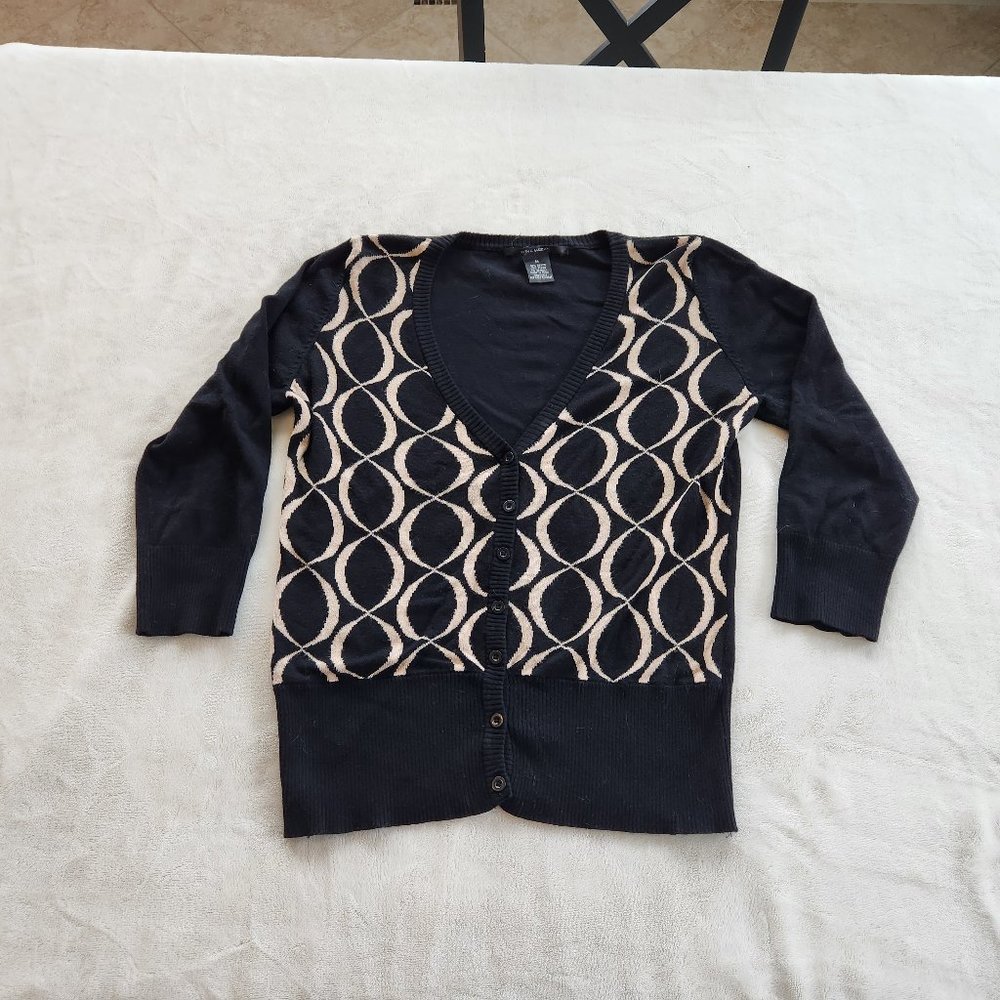 Black & Camel/Gold V Neck Sweater Cardigan 3/4 Sleeves EUC Super Soft